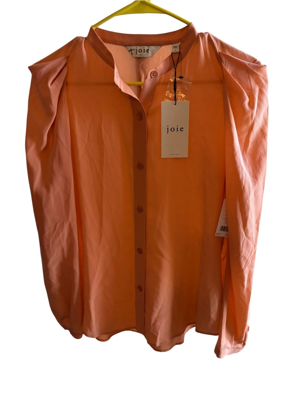 Joie Coral-Peach Button-Down Mandarin Collar Blouse - Picture 2 of 4